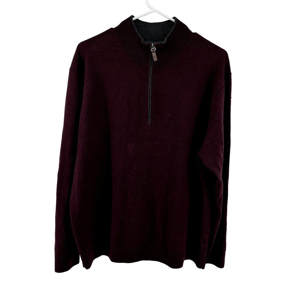 Hart Schaffner Marx 1/4 Zip Pullover Sweater Extra Fine Merino Wool Maroon Red L